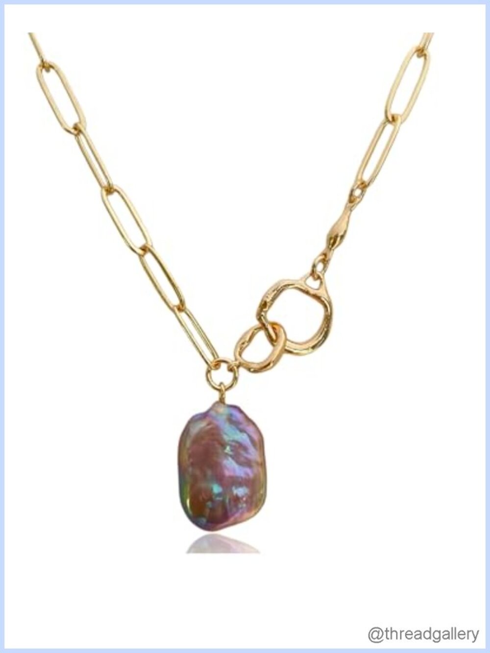 Baroque Freshwater Pearl Necklace 14K Gold Plated Square Statement Chain
